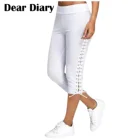 Модные женские винтажные однотонные брюки Капри с боковыми лямками бандажные укороченные брюки с эластичным поясом женские повседневные спортивные брюки