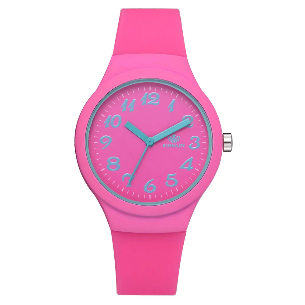 Hot pink Женские наручные часы, горячая распродажа, силиконовый ремешок, модные женские часы, женские часы из сплава, однотонные повседневные наручные часы без водонепроницаемости - Цвет: Hot pink