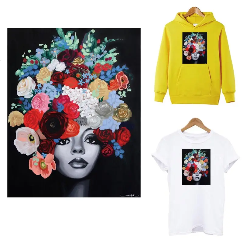 

Beauty Black Lady Iron On Transfers Sticker On Clothes Diy A-level Washable Thermal Patches For Clothing Decoration Appliqued