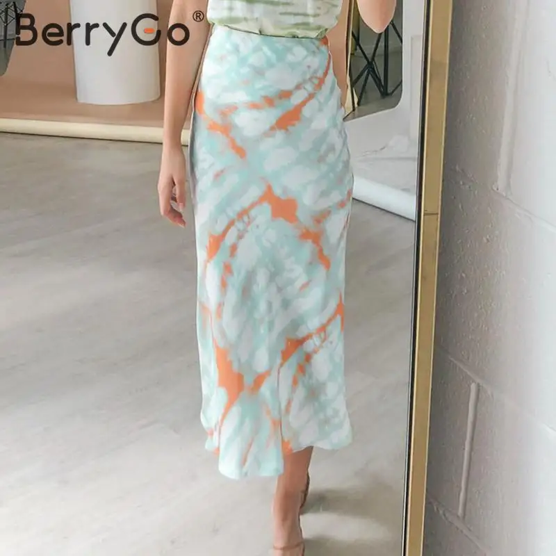 Женская Юбка-миди с принтом BerryGo элегантная уличная вечерняя юбка высокой талией