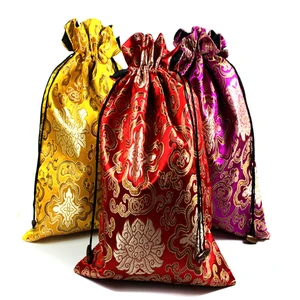 10pcs Luxury Flower Silk Drawstring Shoe Storage Bags Travel Pouches High Quality Chinese Brocade Dust Covers Gift Packaging