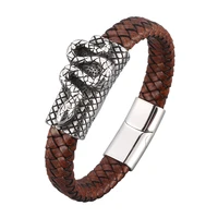 handmade retro woven charm animal snake leather bracelet men punk bangles man jewelry accessories bb1032