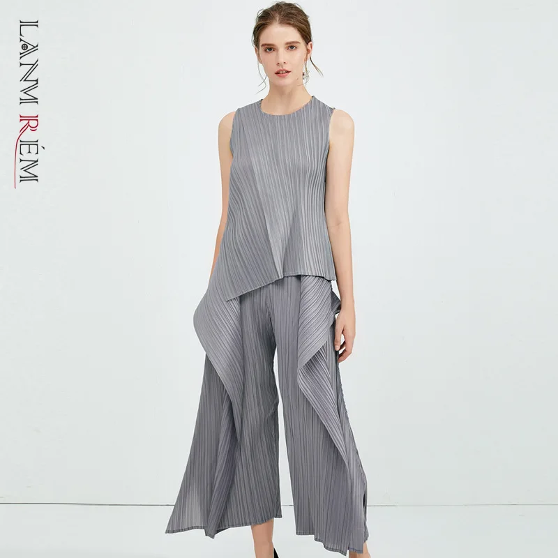 Новинка 2020 осенняя Женская модная футболка LANMREM с круглым вырезом без рукавов и