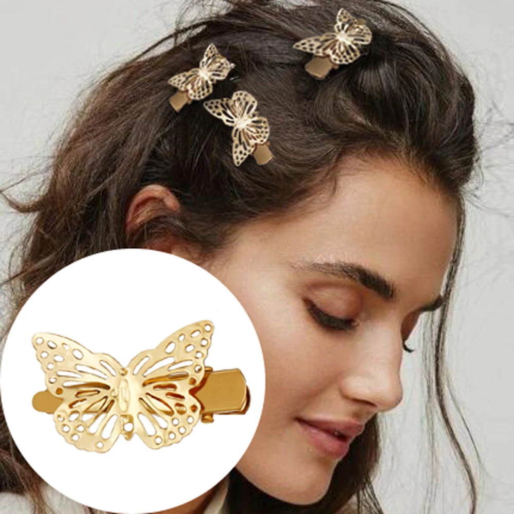 Для женщин и девочек золотой бабочки заколки для волос аксессуары на Рождество с