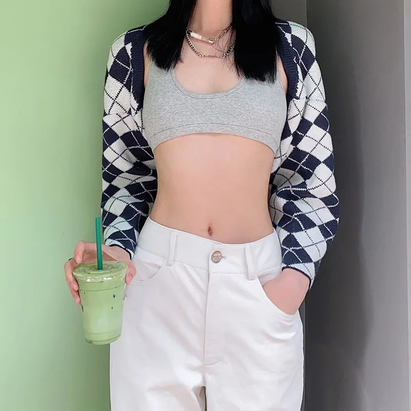 

Вязаный кардиган, женские короткие топы, модная универсальная пикантная уличная одежда на осень и зиму, свитер с длинным рукавом, куртка, но...