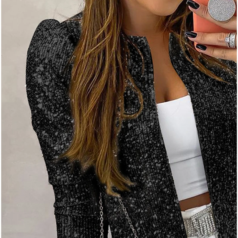 

2020 Fashion Sequin Jackets Women Glitter Long Sleeve Short Coats Elegant Spring Outwear Office Ladies Solid Streetwear