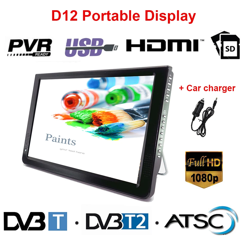 LEADSTAR D12 LED TV 11.6 inch Portable Display digital player DVB-T2 ATSC Portable TV USB TF Card HDMI-Compatible Car charger