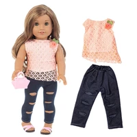 2021 new baby new born fit 18 inch doll clothes accessories pink yarn ripped trousers clothes for baby birthday gift