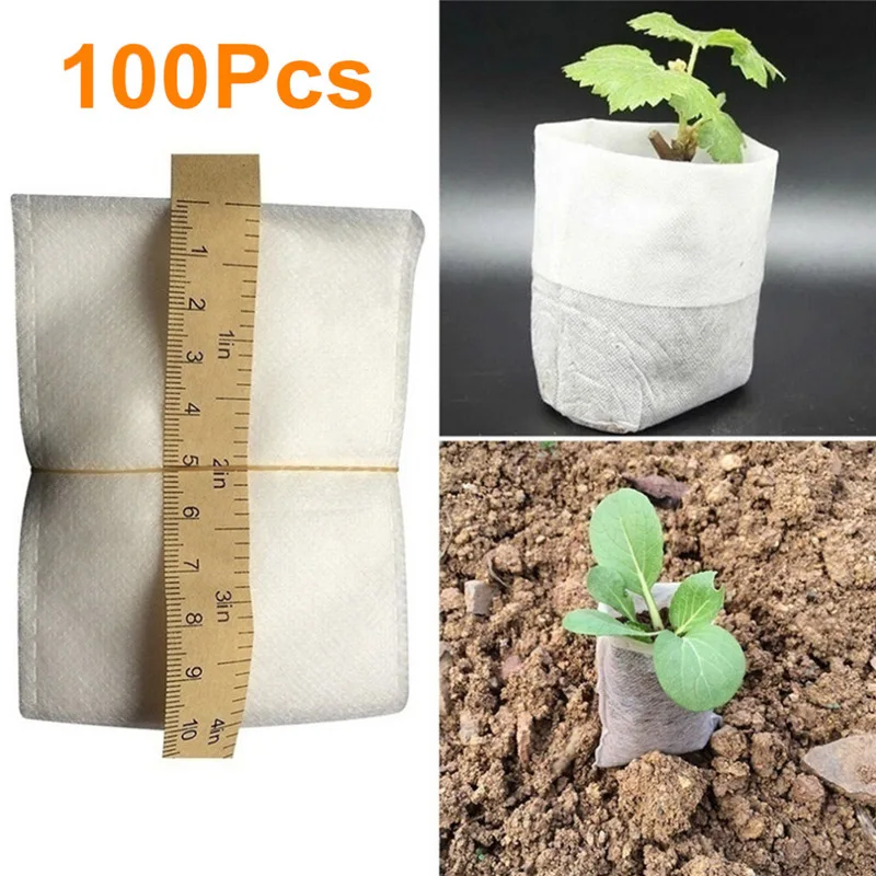 

100PCS Seedling Plants Nursery Bags Organic Biodegradable Grow Bags Non-woven Fabric Eco-friendly Ventilate Growing Planting Bag