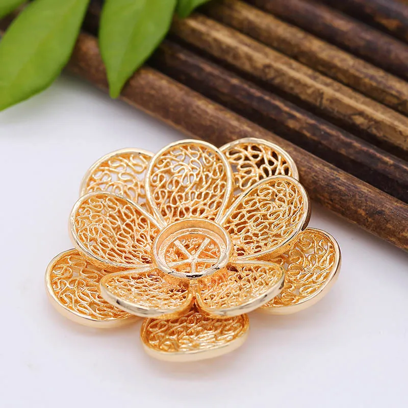10 шт. Латунные Литые 3D Цветы 9 мм камень Кабошоны основа амулеты качество Золото