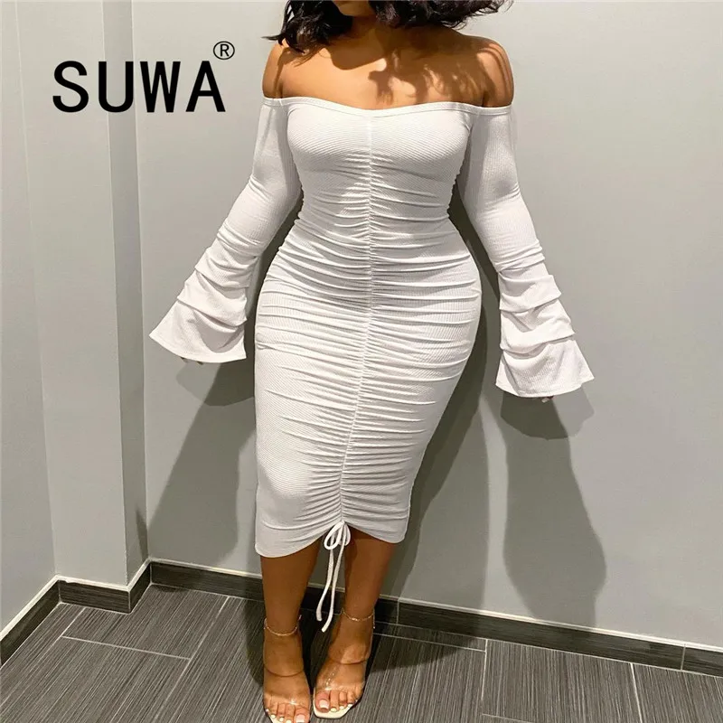 Оптовая продажа женской одежды 2020 полностью белые черные платья с расклешенными