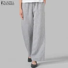 Брюки ZANZEA женские с широкими штанинами, модные однотонные повседневные штаны с эластичным поясом, на шнуровке, с репками, осень 2021