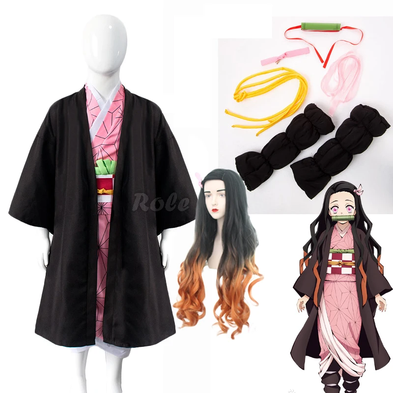 Кимоно для косплея девушек из аниме истребитель демонов Tsuyuri Kanawo Tanjirou Kamado Nezuko