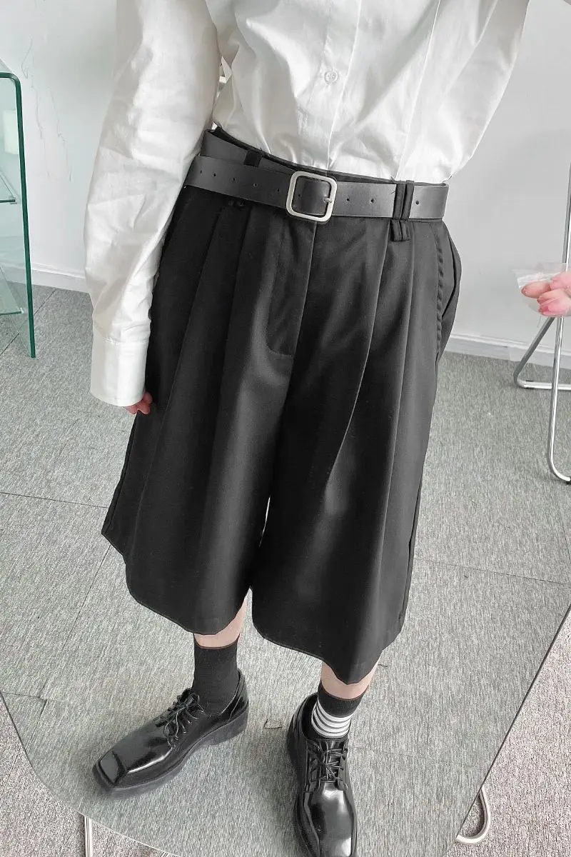 

IEFB summer men's new niche design black knee length pants simple loose 2021 new wide leg shorts japanese streetwear bottoms