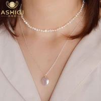 ashiqi natural baroque coin pearl 925 sterling silver choker necklace fashion multi layer freshwater pearl pendant for womam