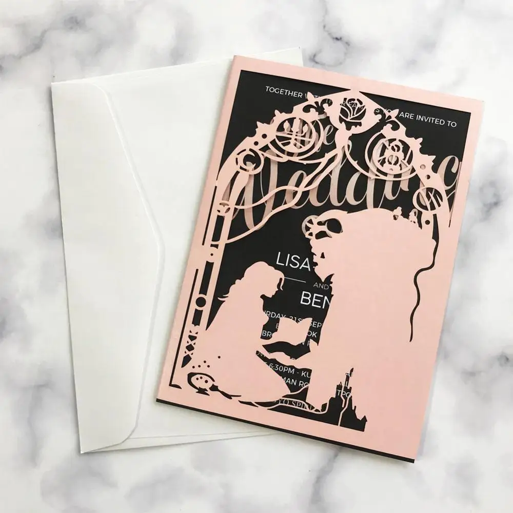 25 шт./лот милая розовая Свадебная пригласительная открытка с принцом и