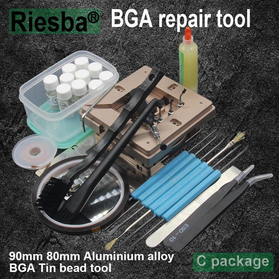 90mm Aluminium alloy BGA Reballing Station BGA Reball Kit Magnetism Lock 10pcs 90mm Universal BGA Stencil 9 pcs BGA Solder Balls