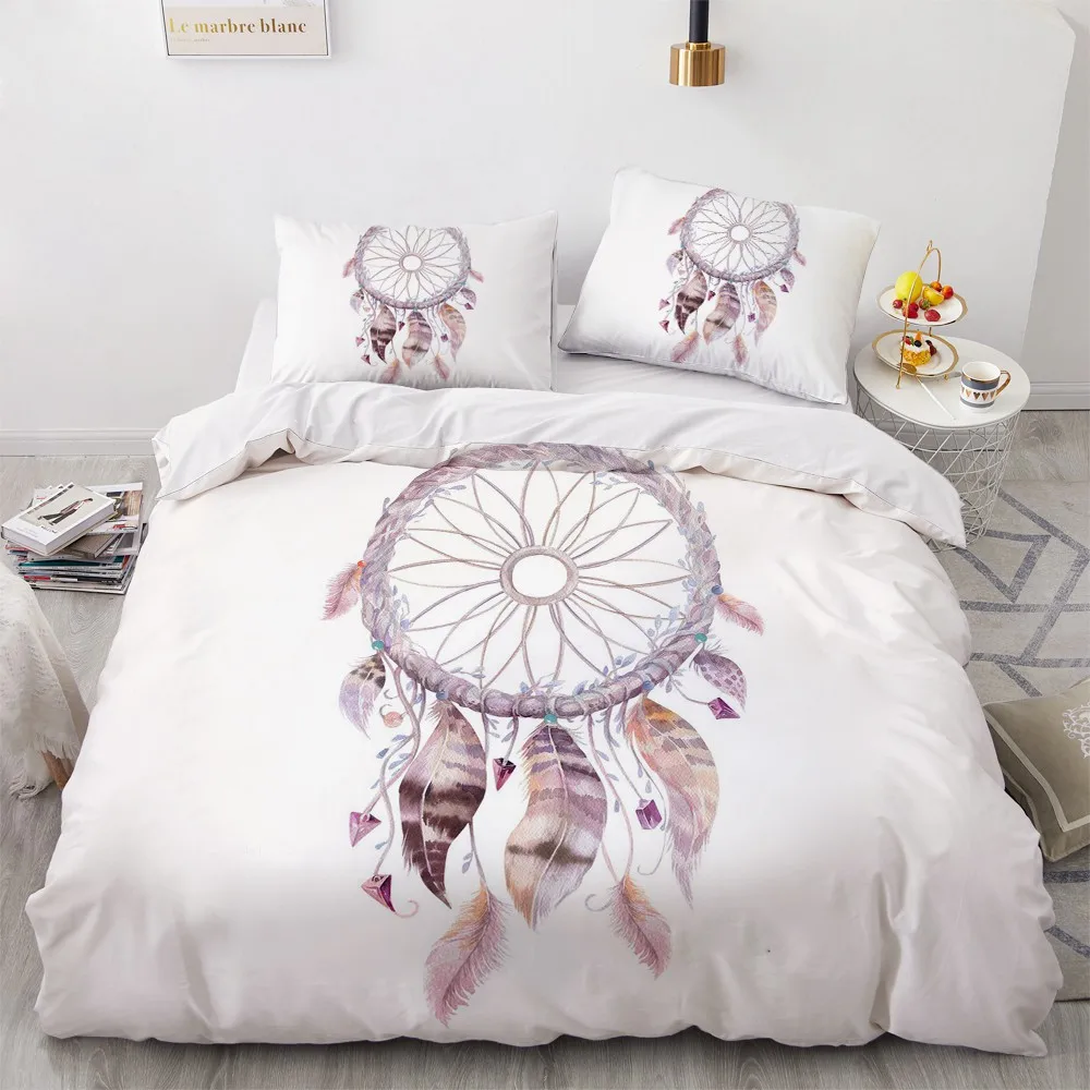 

3D White Beddings Custom Design Feather Duvet Cover Sets Bohemian Bed Pillow Covers King Queen Super King Twin Full Size