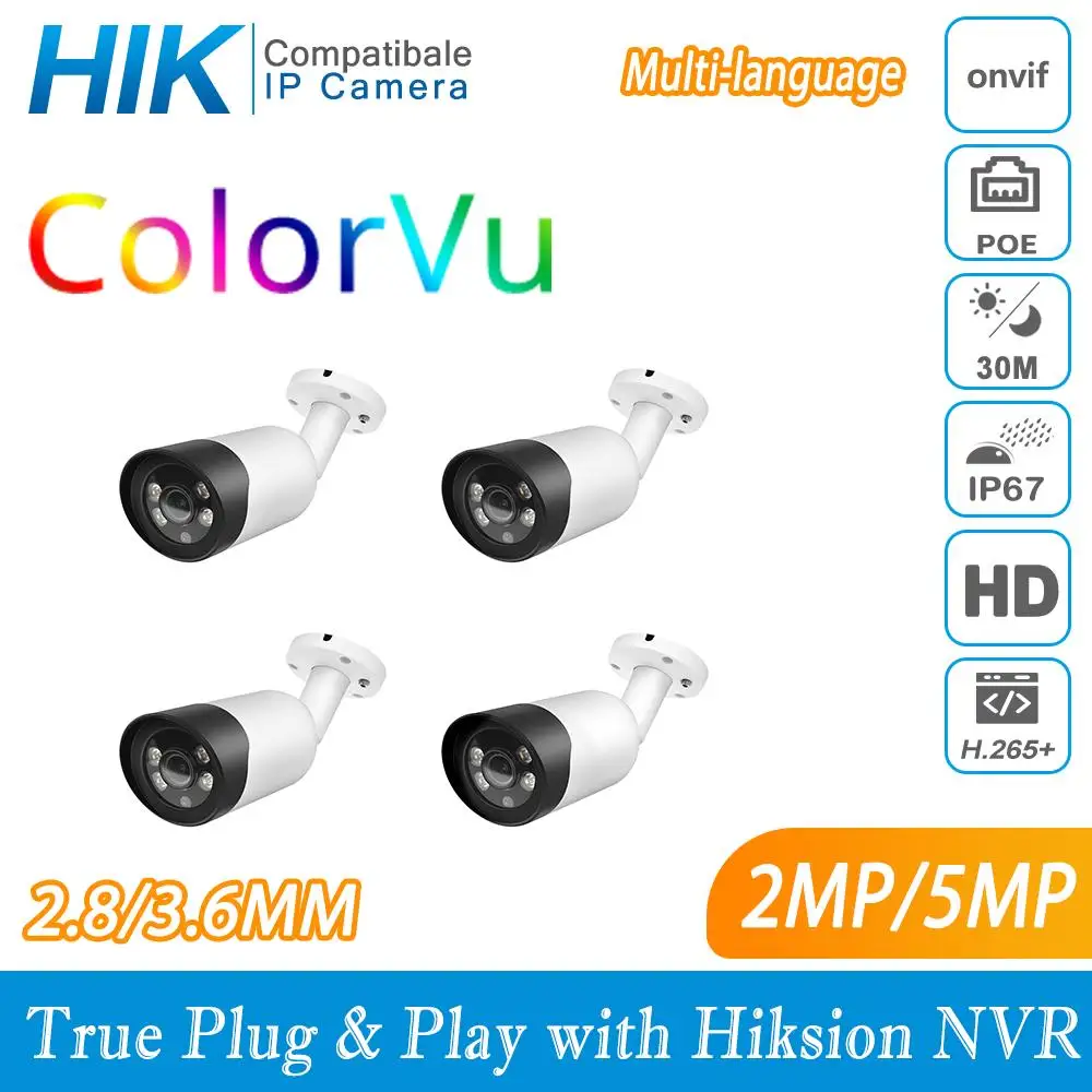 Hikvision совместимая с ColorVu 8MP Bullet POE ip камера для домашней безопасности CCTV Ultra 5MP HD H.265