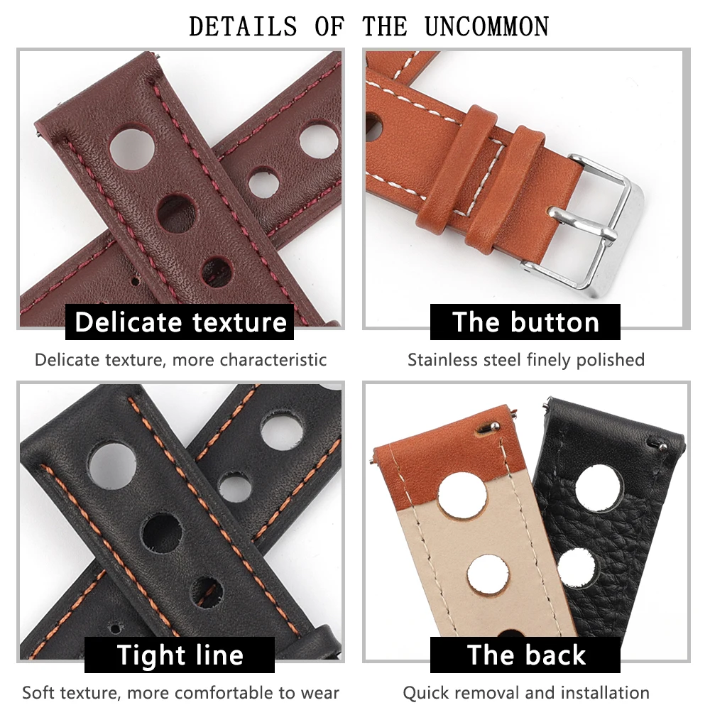 

Solid Color Watchband Genuine Leather Hand-stitching Vintage Strap for Rolex Watch for Men Watchbands Strap 18mm 20mm 22mm 24mm