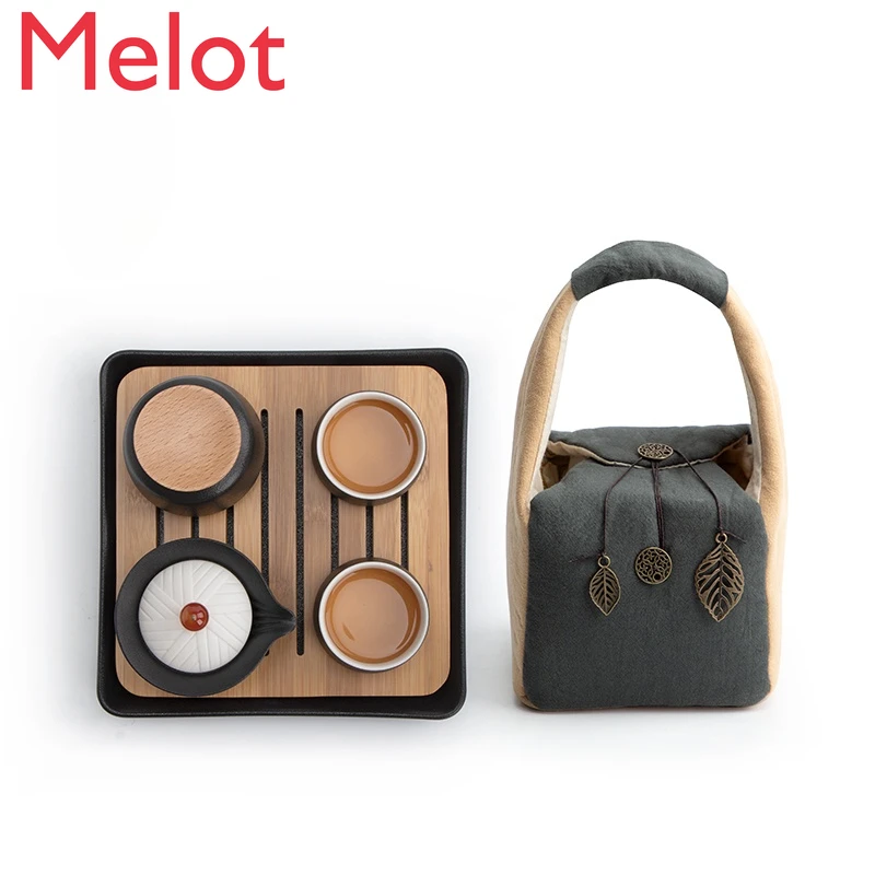 

Customized Portable Travel Tea Set Set Small Set Portable Kung Fu Black Pottery Convenient Tea Cup Set