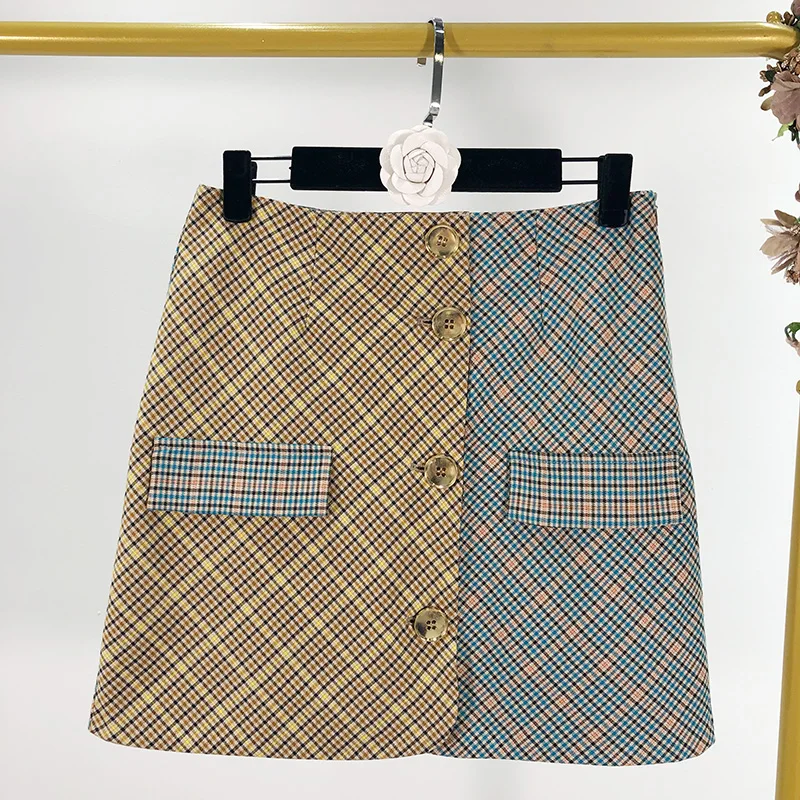 Костюм с юбкой Новинка осени 2019 Дизайнерский контрастных цветов пиджак и юбка