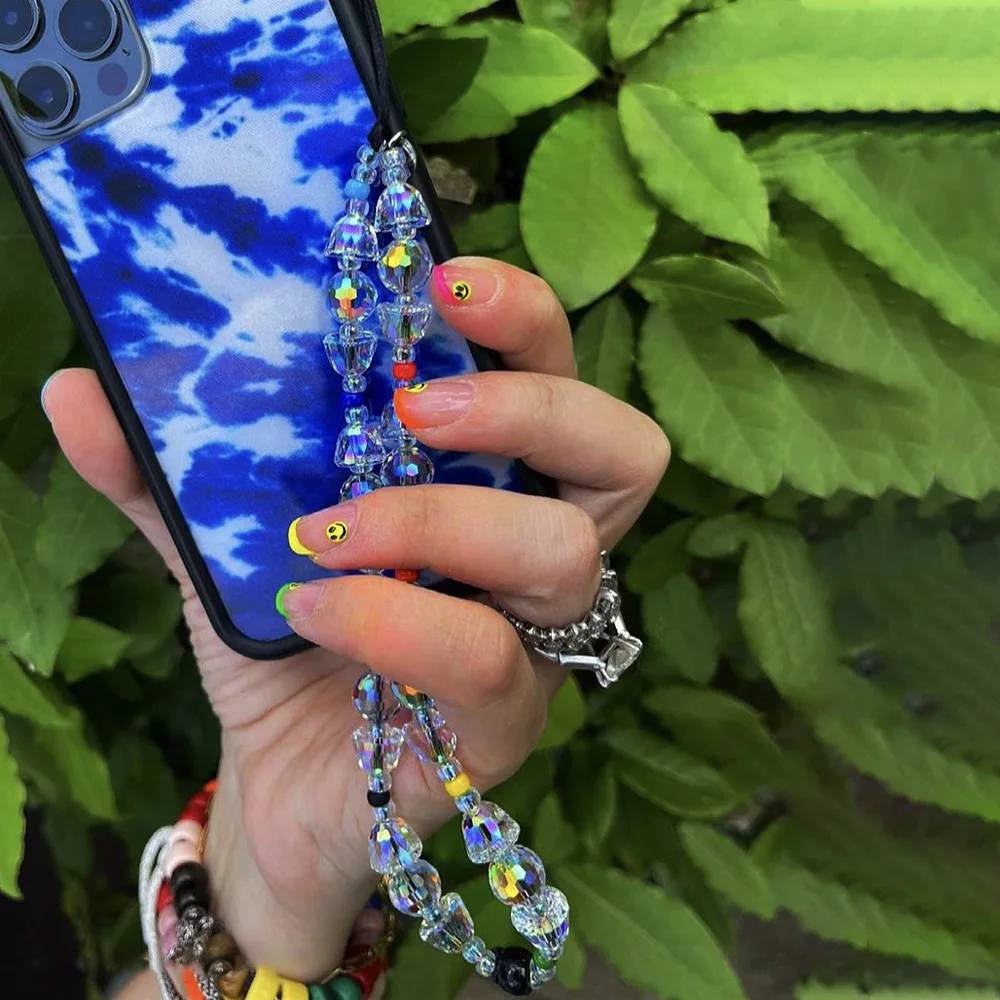 

New Chains For Cell Phone Case Mobile Phone Chain Stained Glass Rice Beads Phone Charm Strap Beaded Lanyard Hanging Cord