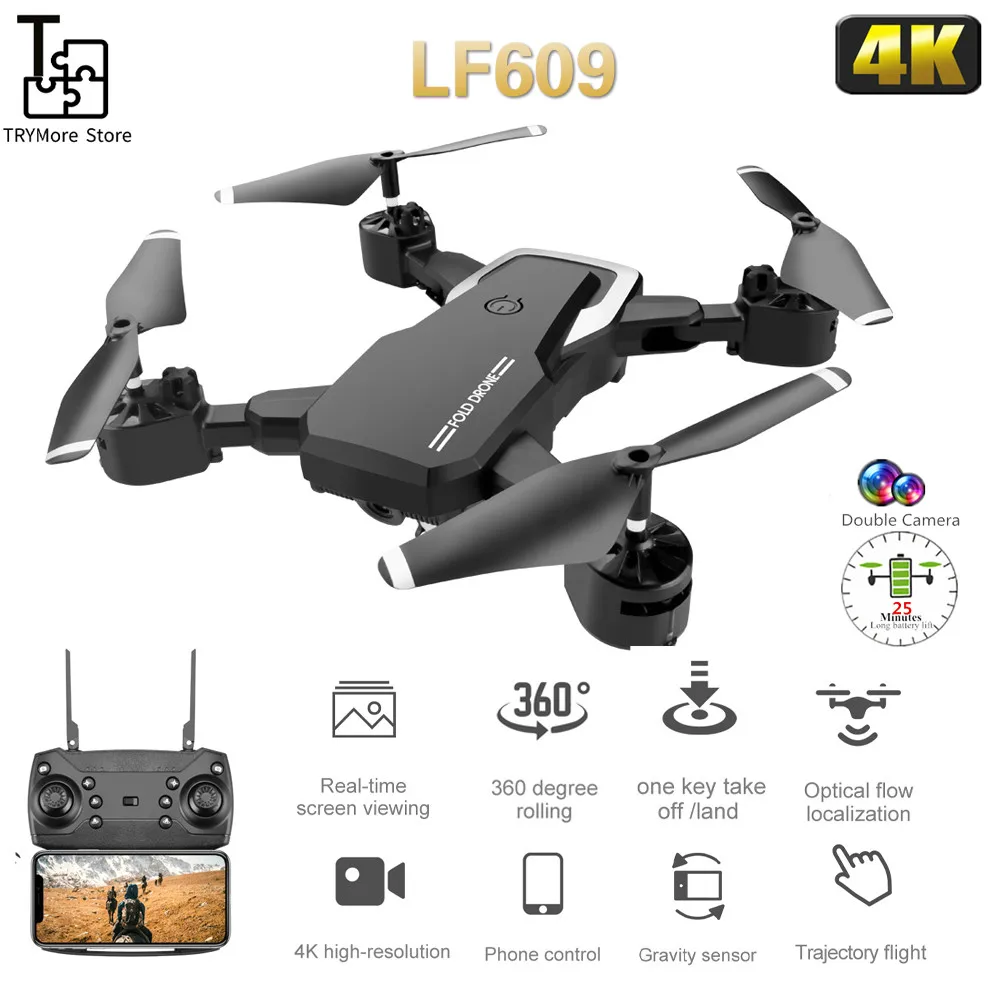 Дрон Lf609 с Hd-камерой Wi-Fi 4k двойная камера следуй за мной Квадрокоптер Fpv
