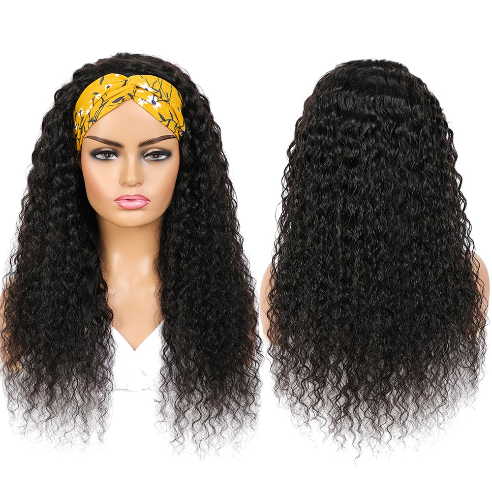 

Deep Curly Wave Headband Wig Human Hair Wigs Glueless Full Machine Made Wigs Remy Human Hair Scarf Wig For Black Women