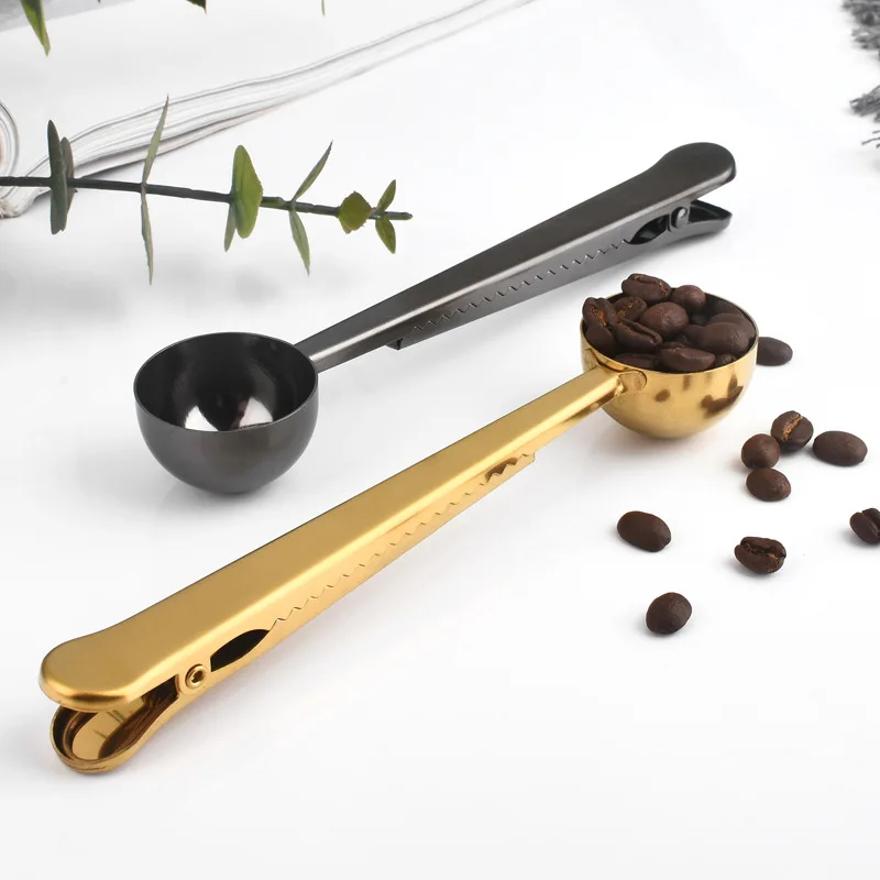 

2-in-1 Stainless Steel Coffee Spoon Sealing Clip Tea Coffee Measuring Scoop Cafe Accessories