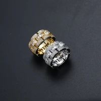 hip hop men micro paved cz stone bling ice out watch strap round finger rings rapper party jewelry gold silver color