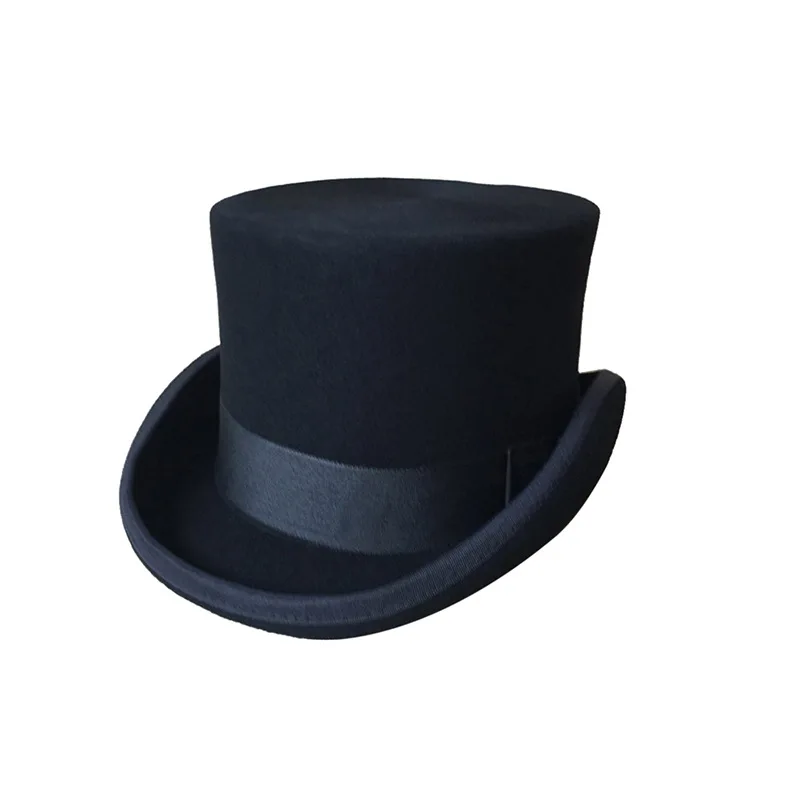 13cm 100% Wool Felt Top Hat For Men/Women Costume Fedora Derby Magician Hat New Cylinder Hat Topper Mad Hatter Magic Party