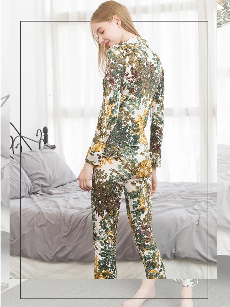 OLOMM 195# New products for fall 2020 Silk pajamas set Female Loose Home apparel Two-piece long sleeve Mulberry silk