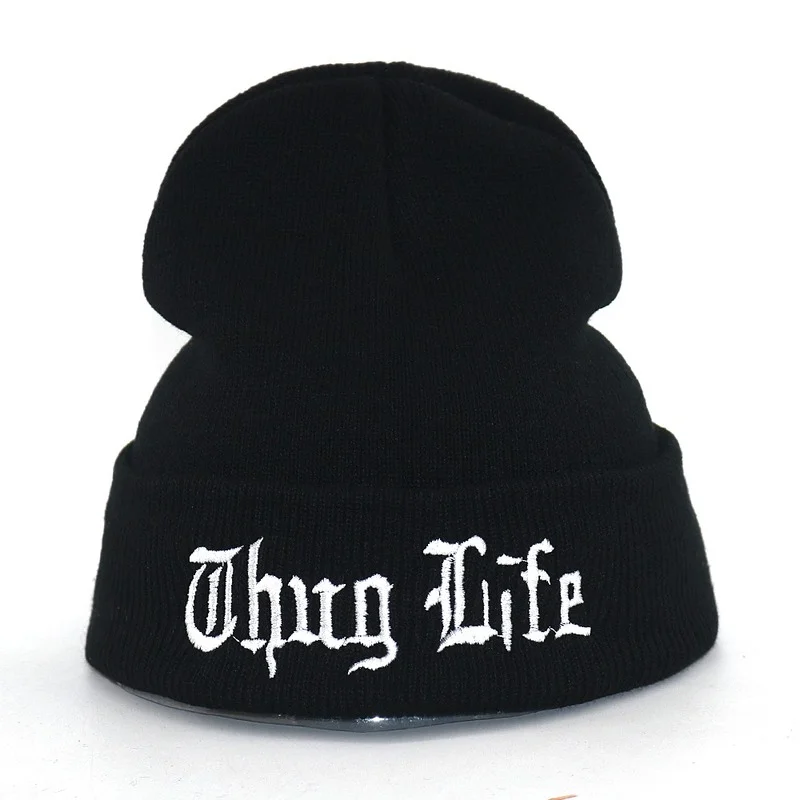 

Thug Life hat letter embroidery cotton warm beanie hats for Autumn Winter flexible soft fashion beanies hip hop cap unisex
