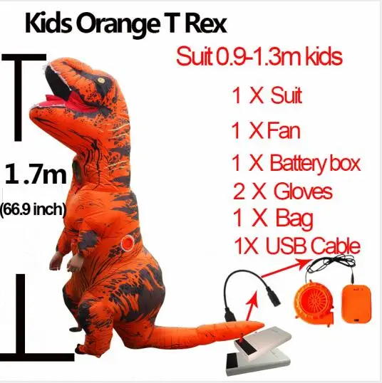 Косплей фантазия талисман t rex Велоцираптор костюм для взрослых мужчин Хэллоуин надувной Раптор динозавр T REX костюм для детей и женщин - Цвет: Kids Orange T Rex