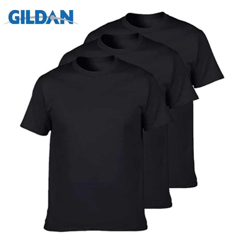 3pcs o neck black 3 шт./партия, Футболка GILDAN, мужская летняя футболка с короткими рукавами и круглым вырезом, Мужская футболка из хлопка, топы, Мужская брендовая футболка, плюс размер, XS-3XL - Цвет: 3pcs o neck black
