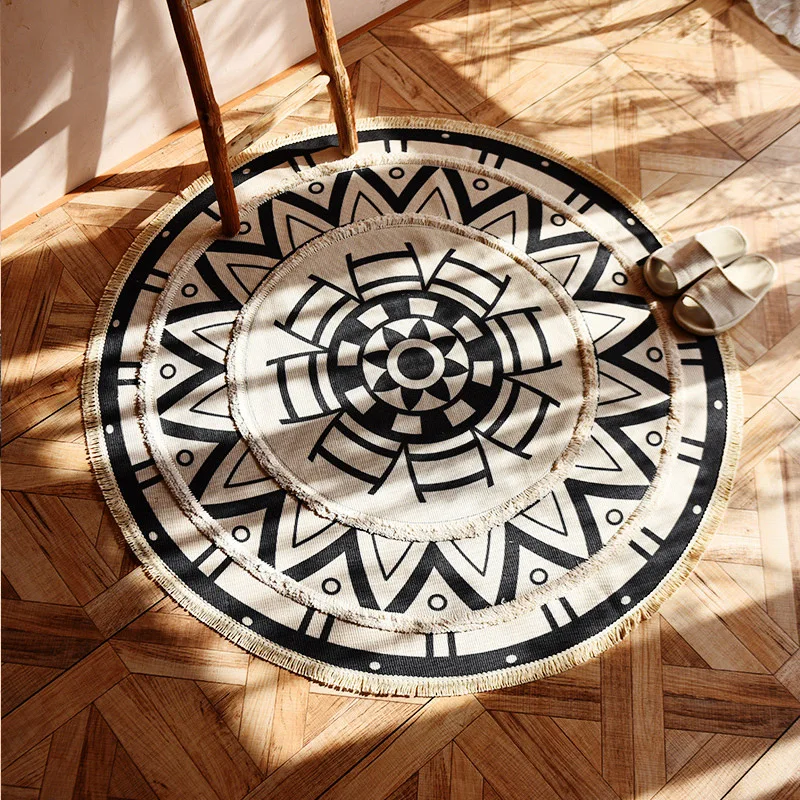 

Moroccan Round Rug Bohemian Style Pure Cotton Mat Living Room Coffee Table Rug Study Computer Chair Cushion Home Carpet Mat