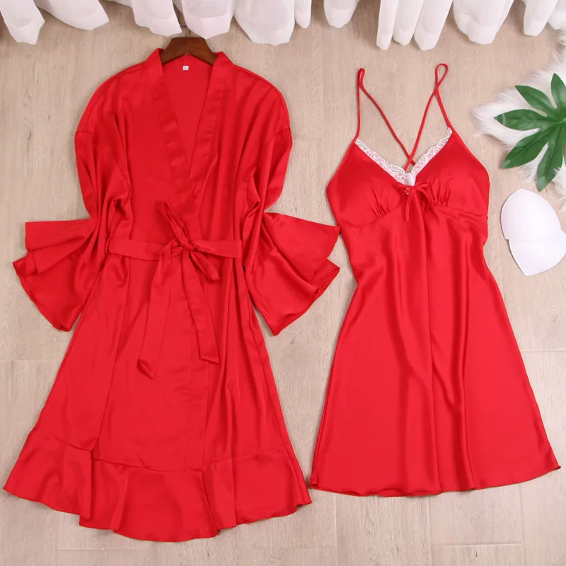 

Шелковая атласная летняя Пижама для женщин, ночная рубашка, халат для повседневной носки, домашняя одежда, женское белье, сексуальный халат