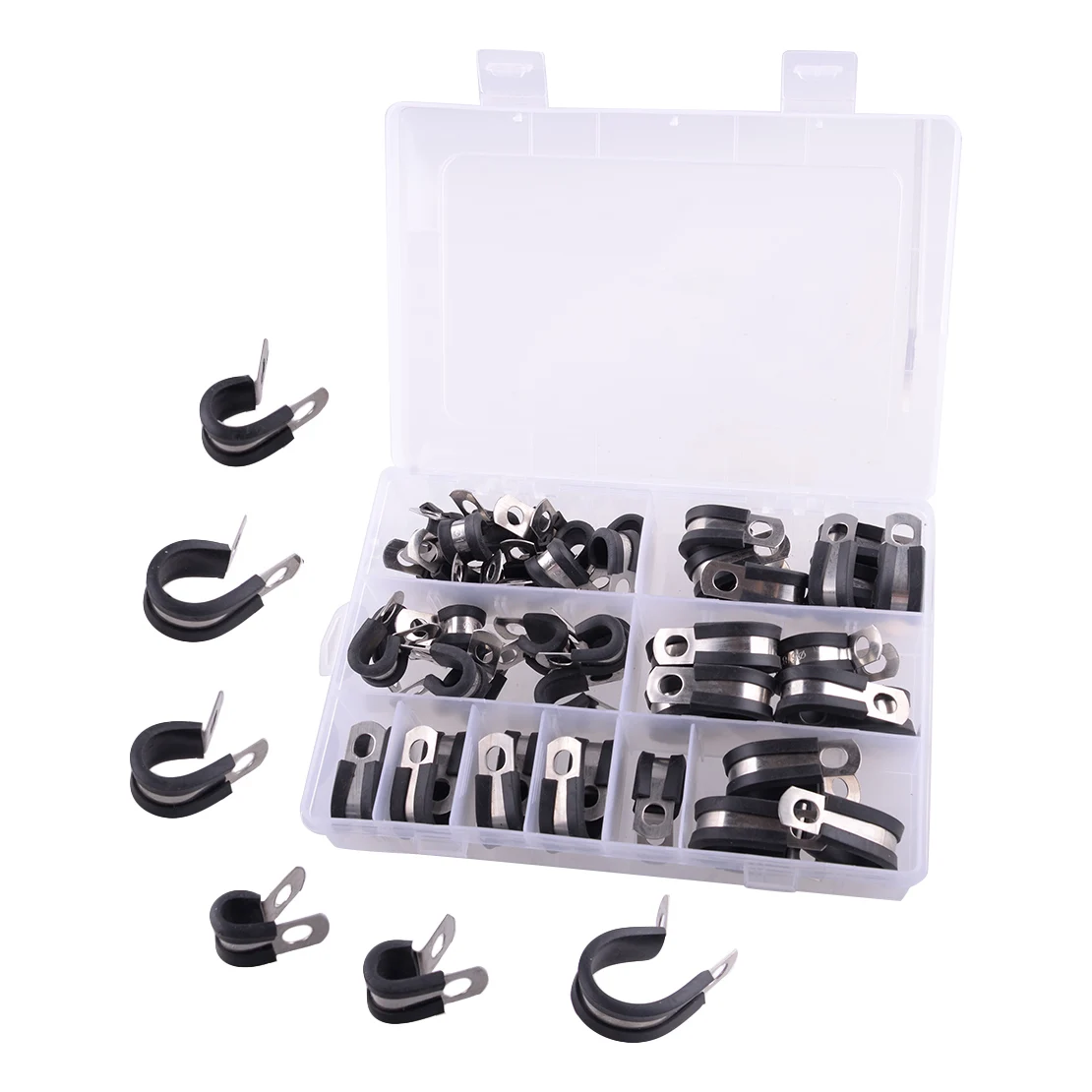 

52Pcs Rubber Car Cushion Insulated Stainless Steel Cable Pipe Fuel Line Clamps Assortment Kit Universal Accessories