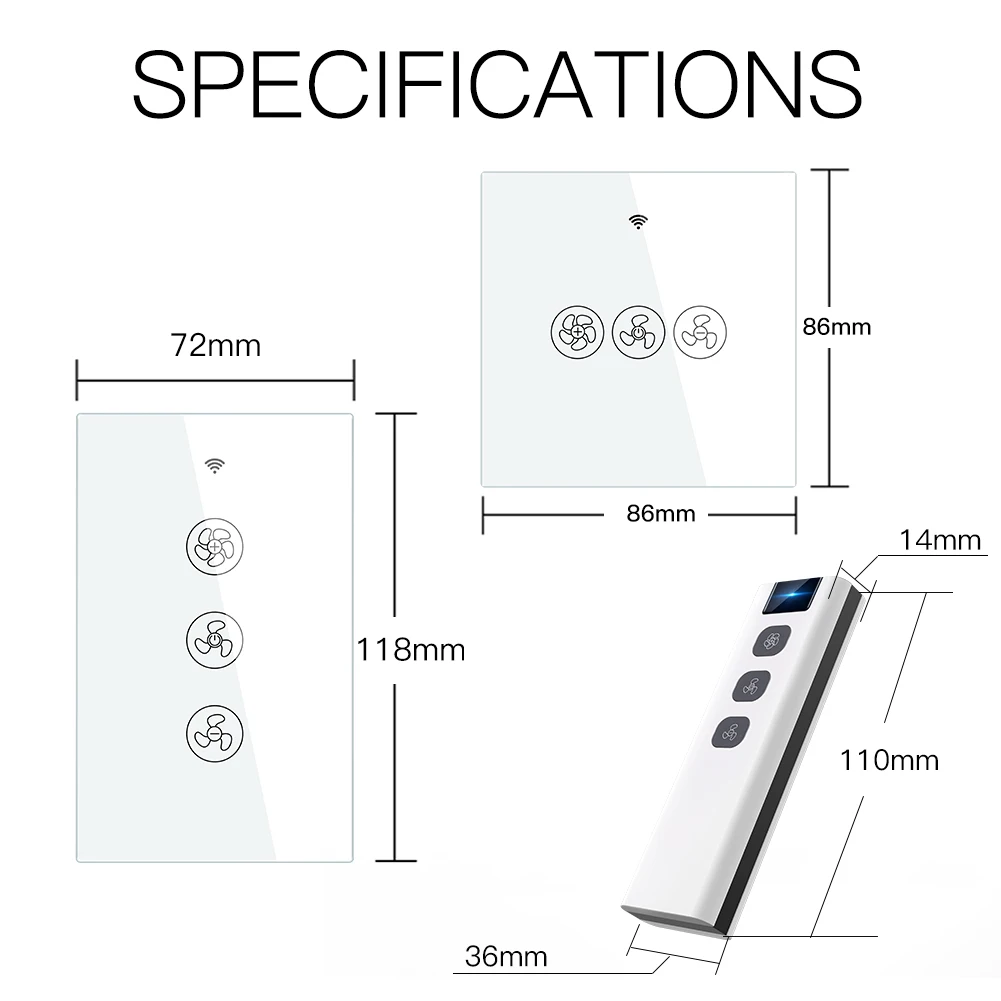 

WiFi RF433 Smart Ceiling Fan Switch Smart Life/Tuya App 2/3 Way control Wireless Remote Control Works with Alexa and Google