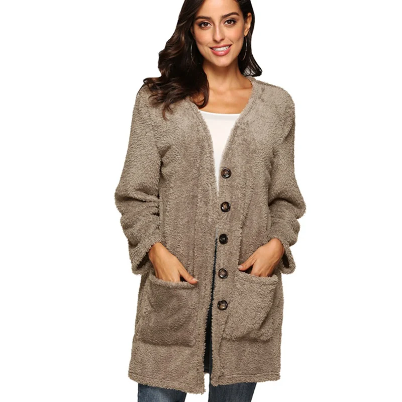 Женское пальто Кардиган с длинным рукавом пушистая верхняя одежда из флиса