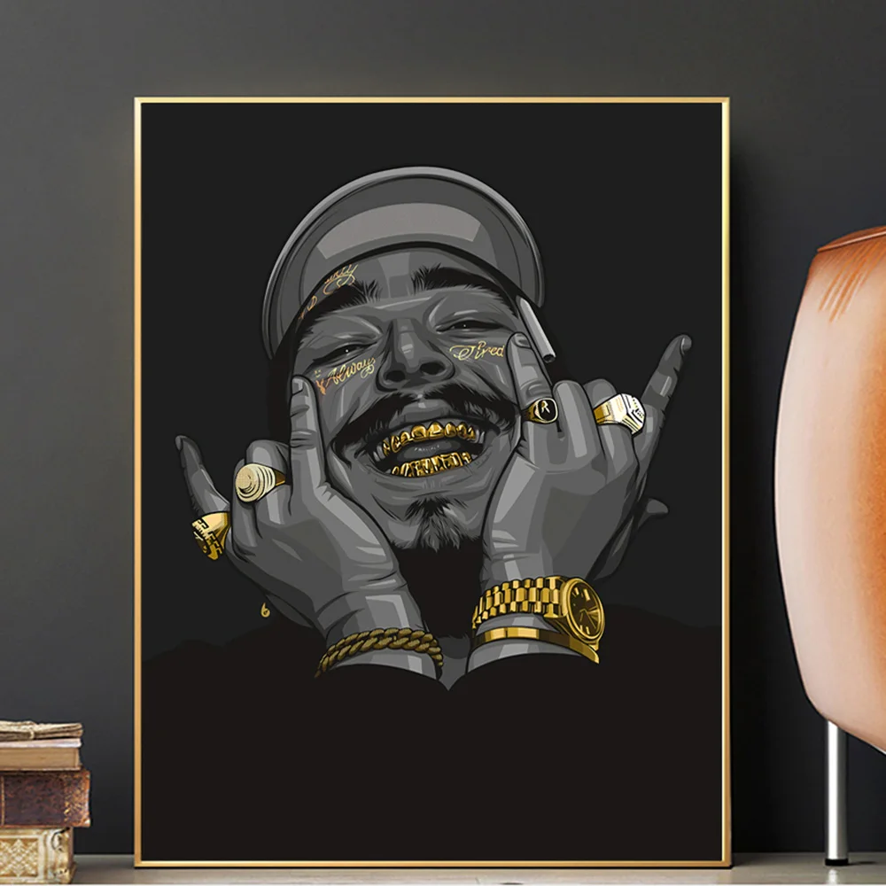 

Gold Ring And Teeth Malone Hip Hop Rapper Star Art Painting Poster And Prints Canvas Wall Picture For Home Decor Living Room