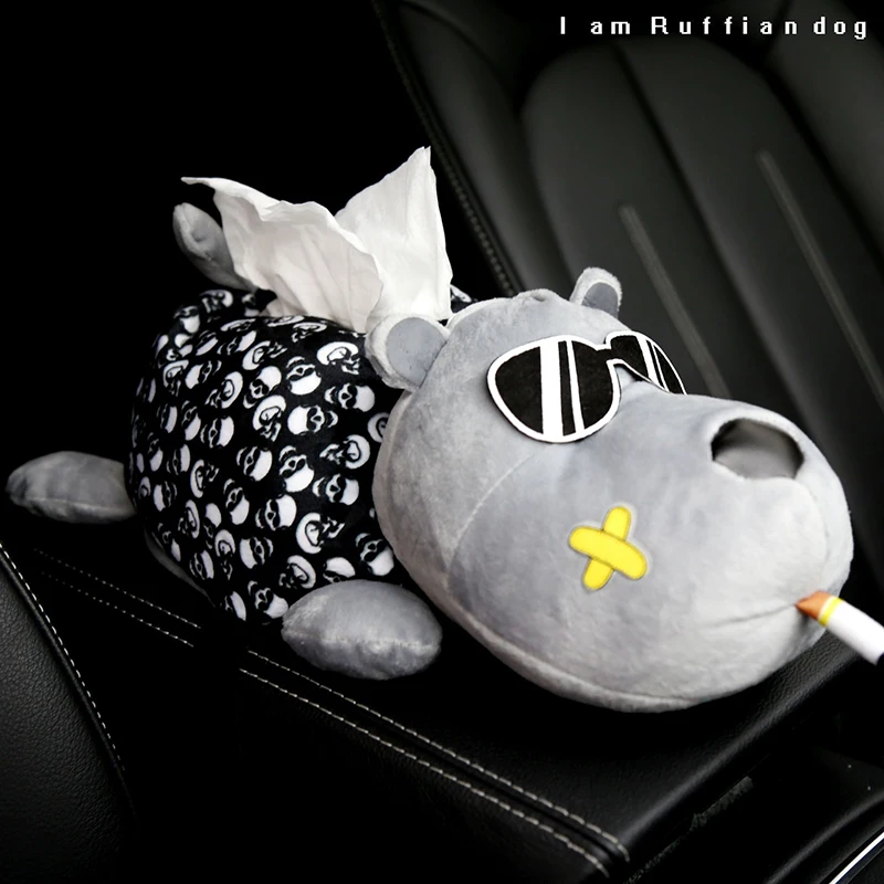 Creative Car Tissue Box Car Accessories For Girls Women Para Autos Plush Husky Cartoon Animals Dog Napkin Armrest box Chair back