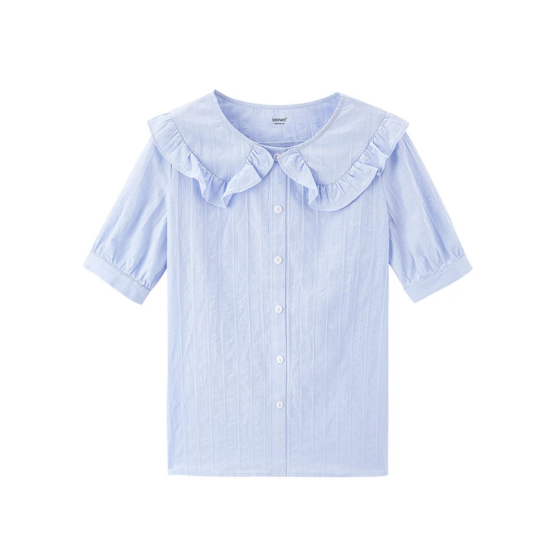 

INMAN Summer Pure Cotton Literary Prairie Chic Youth Short Sleeve Blouse