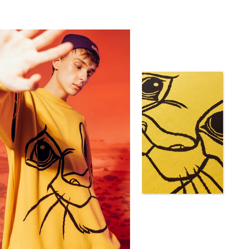 Женское платье-свитер большого размера 2020 желтая водолазка с принтом Король Лев