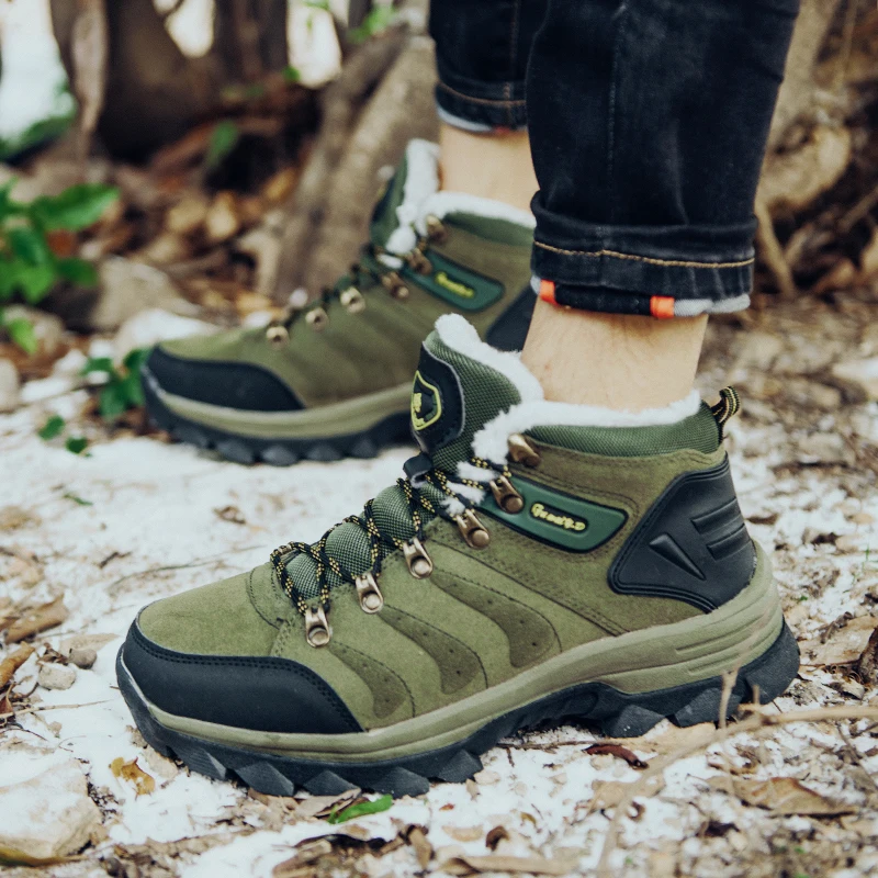 New Men Winter Hiking Shoes Outdoor Non-slip Mens Trekking Boots Warm Plush Snow Boots Men Tourism Shoes botas militares hombre