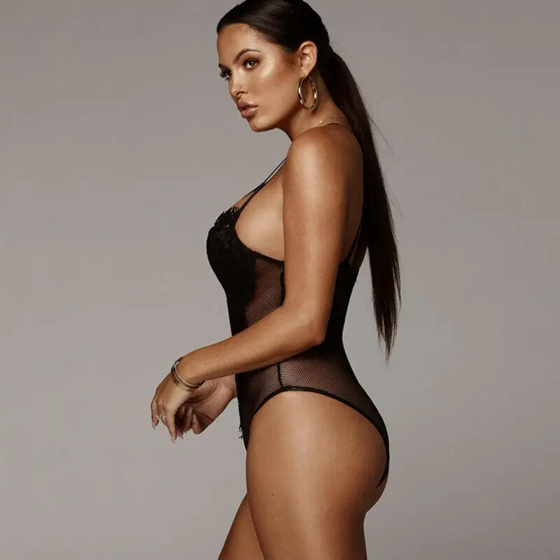 Хит продаж Сексуальные Черно белые кружевные сетчатые боди без рукавов