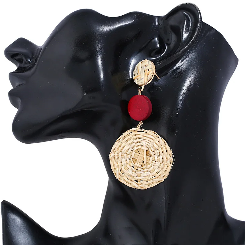 

Ant Angel Summer Fashion Ladies Long Wood Pendant Earrings Hand-woven Rattan Earrings Cheap Ladies Jewelry 2021 Trend