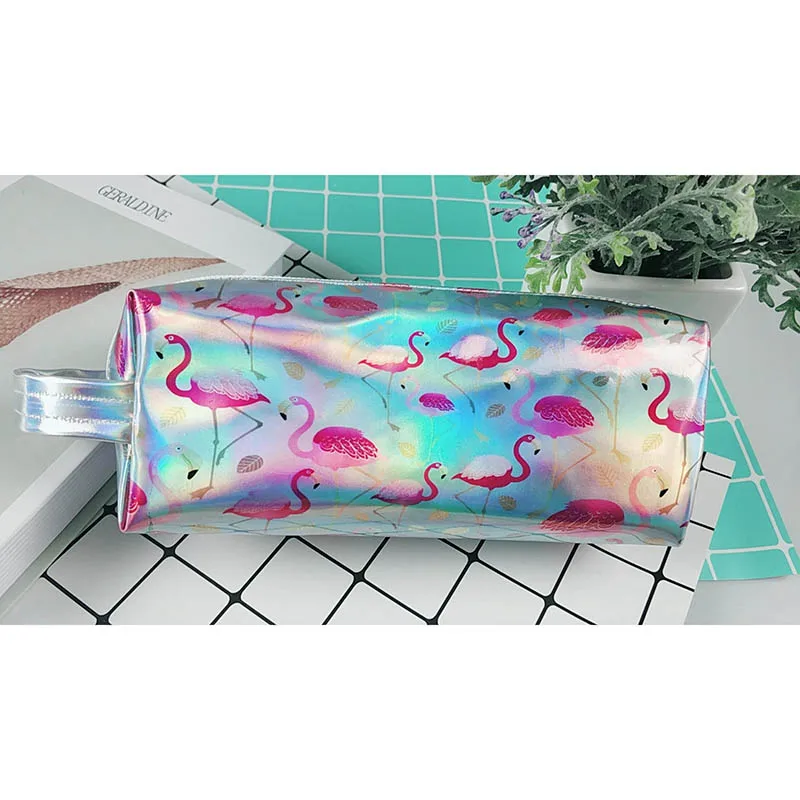 Большой Школьный чехол с лазерной печатью милый фламинго для ручек и карандашей