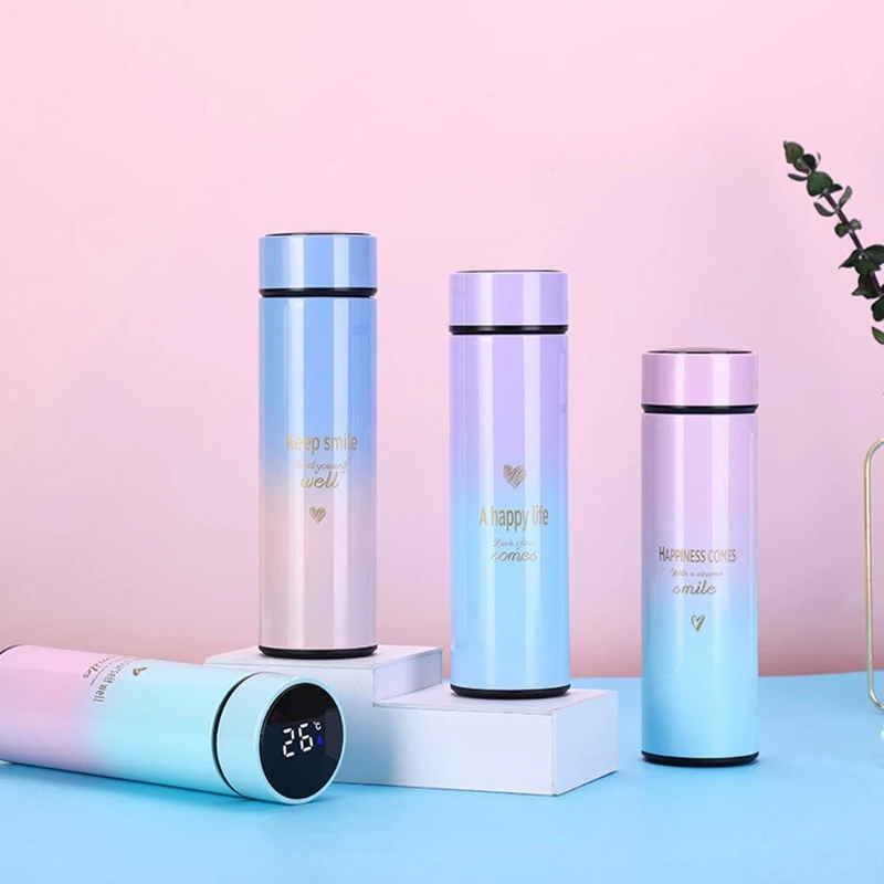 

Gradient Color Thermos Cup Stainless Steel Smart Vacuum Flask Portable Insulated Water Bottle Home School Office Travel